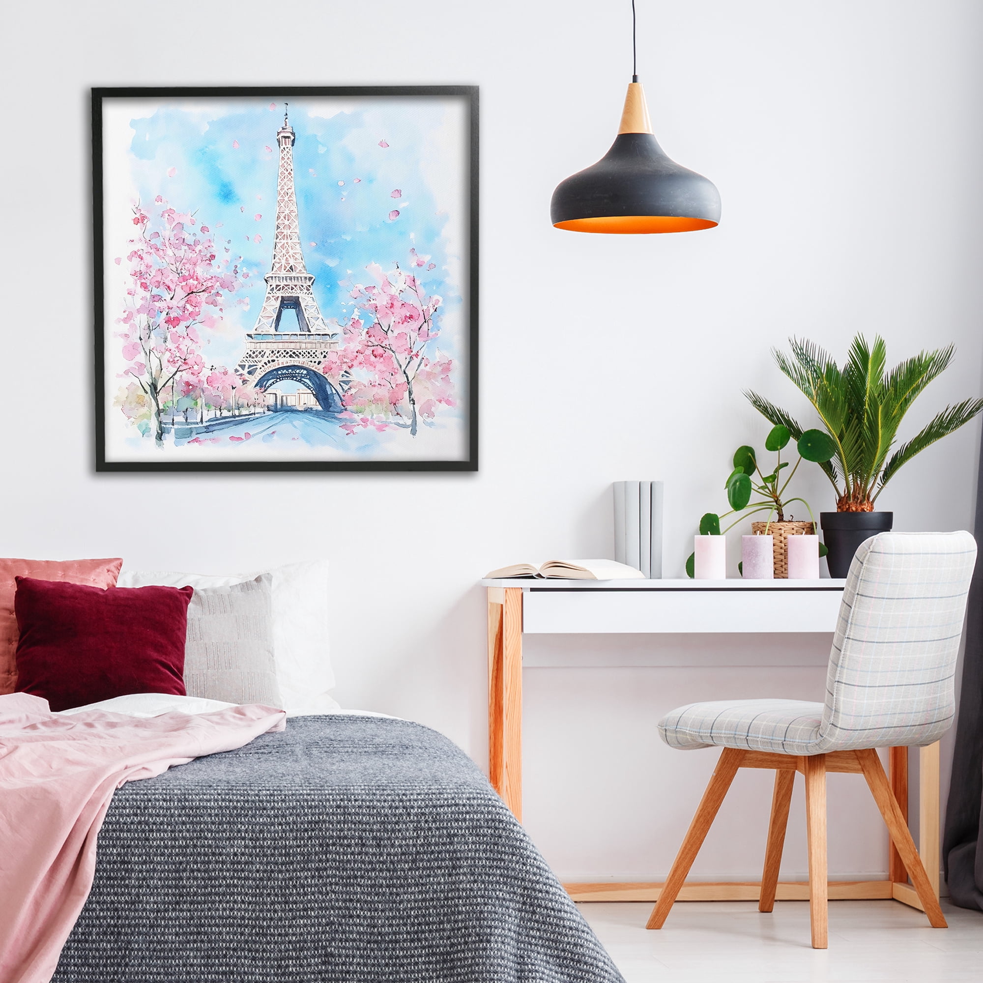 Stupell Industries Eiffel Tower Cherry Blossoms Black Framed Giclee Art, design by Creative Studio