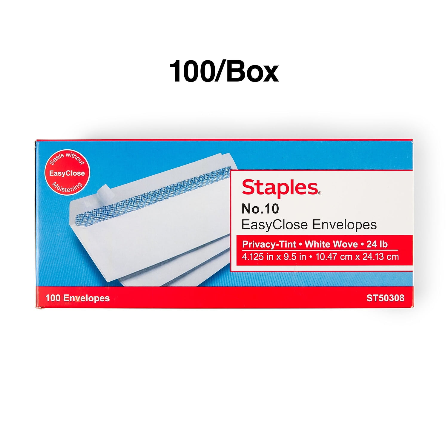 Staples Easy Close #10 Security-Tint Envelopes 100/Box (394057 