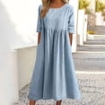 thumbnail image 2 of Elegant Dress O-Neck Half Sleeve Cotton Hemp Pleated Dress 2023 New Summer Women's Casual Loose Comfortable Vintage Long Dress, 2 of 5