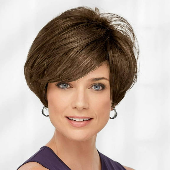 Paula Young Bennett WhisperLite Wig Sophisticated Short Bob Wig with Feathery Layers and Lash-Skimming Bangs/Multi-tonal Shades of Blonde, Silver, Brown, and Red