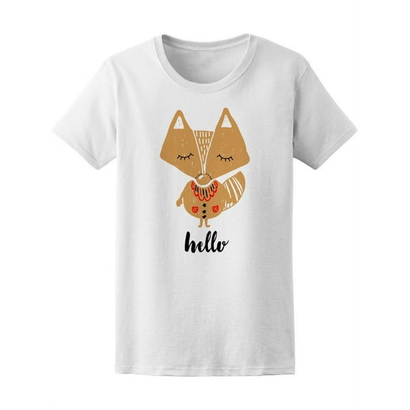 Cute Fox Hello  T-Shirt Women -Image by Shutterstock, Female Medium