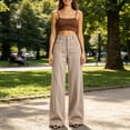 thumbnail image 5 of cocolona Womens High Waist Corduroy Dress Pants Elastic Waist Straight Wide Leg Business Casual Work Pants with Pockets, 5 of 5