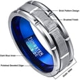 thumbnail image 5 of 8mm Brick Pattern Tungsten Ring for Men Silver Blue Wedding Band with Beveled Edges and Grooves Brushed Finish, 5 of 6