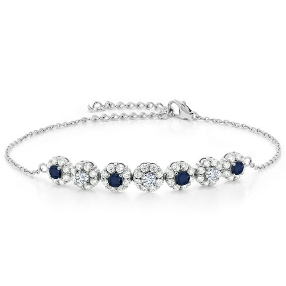 Gem Stone King 925 Sterling Silver Blue Sapphire White Moissanite and White Zirconia Tennis Bracelet for Women (1.48 Cttw, Gemstone September Birthstone, 7 inch with 2 inch Extender)
