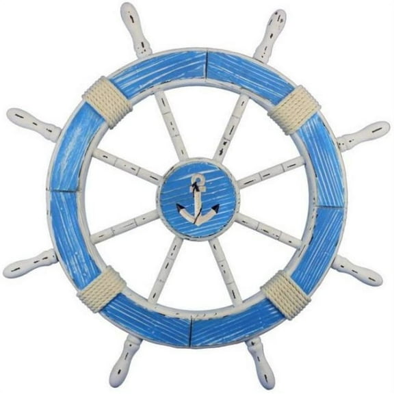 "Hampton Nautical Wheel-30-110-anchor Wooden Rustic Decorative Ship Wheel   with Anchor, 30"", Light Blue and White"