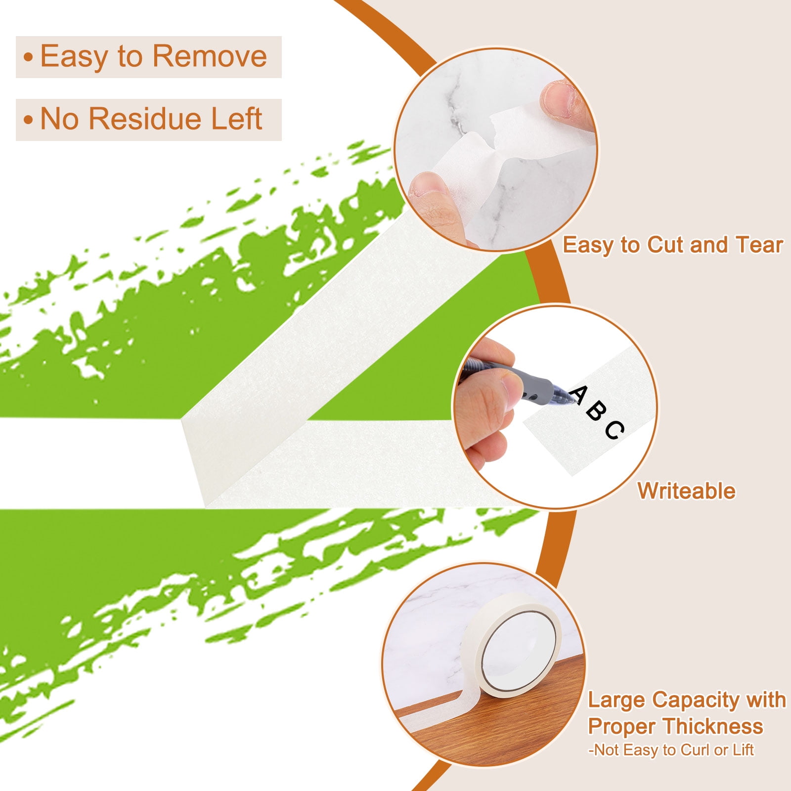 Uxcell Painters Tape, 4 Roll 22 Yard x 2 Inch Multi-Surface Adhesive No Residue Masking Master Tape, Beige