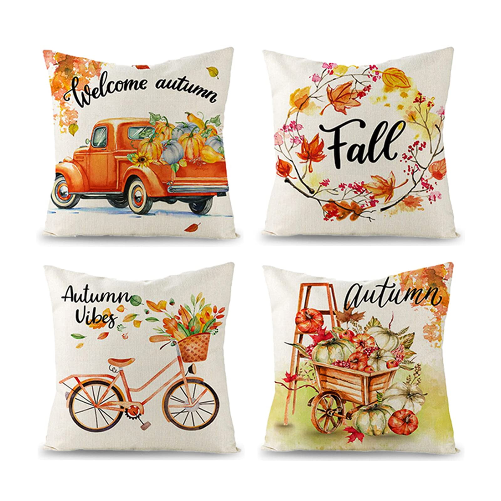 Set of 4 Thanksgiving Fall Pillow Covers 18x18 Inch Fall Throw Pillow