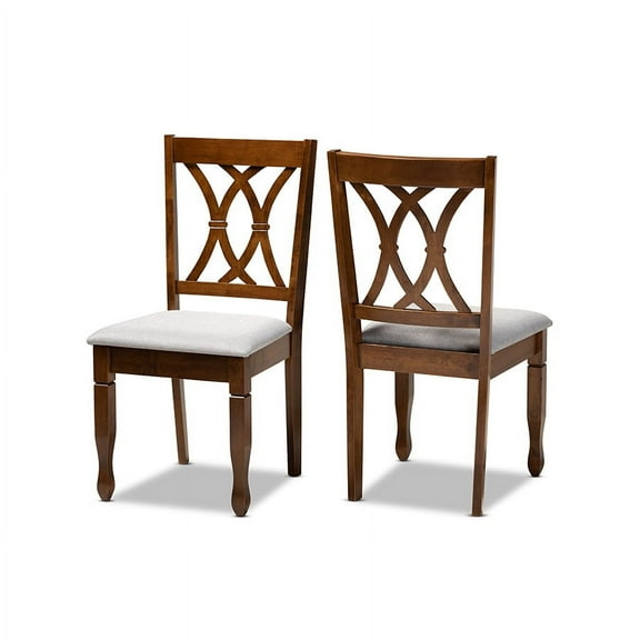 Contemporary Grey Fabric Upholstered and Walnut Brown Finished Wood 2-Piece Dining Chair Set
