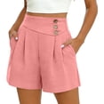 thumbnail image 2 of Bloomae Casual Shorts for Women Dressy Wide Leg Short Pants Summer Button Elastic High Waist Pleated Shorts Loose Lounge Work Business Bottoms with Pockets, 2 of 9