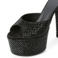 thumbnail image 3 of FSJ Women Classic Stiletto High Heel Mules Peep Open Toe Backless Platform Sandals Slip On Summer Daily Walking Party Dressy Slide Shoes Size 5 Black Rhinestone, 3 of 5