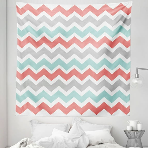 Chevron Tapestry, Geometric Design with Modern Zigzags in Bold Style, Fabric Wall Hanging Decor for Bedroom Living Room Dorm, 5 Sizes, White Charcoal Grey, by Ambesonne