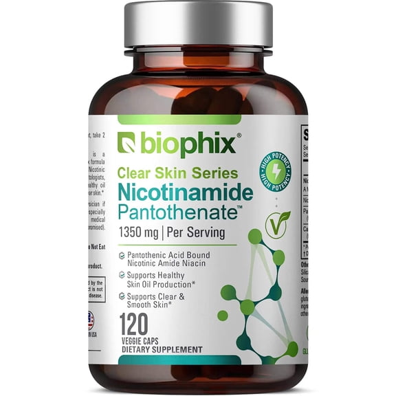 Biophix Nicotinamide B3 & Pantothenic Acid B5 1350 mg 120 Vcaps | Flush-Free Skin