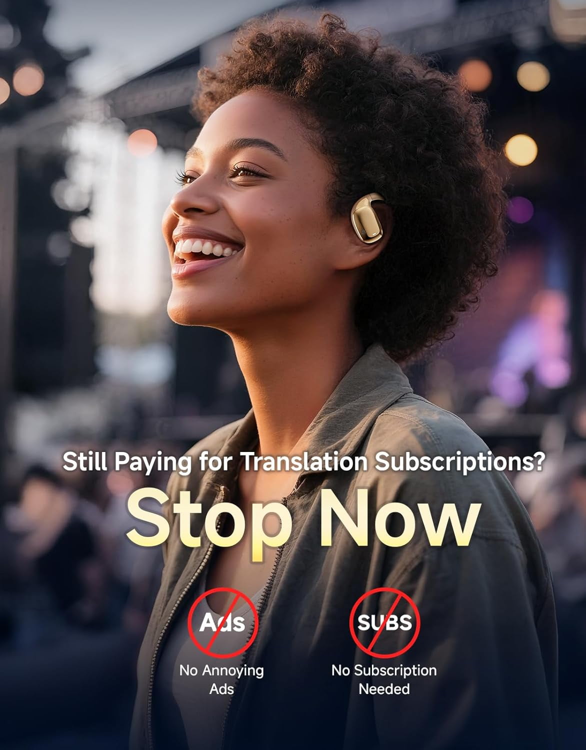 AI Translation Earbuds Real Time Interpretation, 144 Language Translator Device, No Subscription Wireless Bluetooth Headphones for Travel & Business