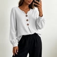 thumbnail image 2 of Edvintorg Womens Tops Trendy Long Sleeve V Neck Loose Casual Lightweight Pullover Top with Button Womens Clothing White M, 2 of 7