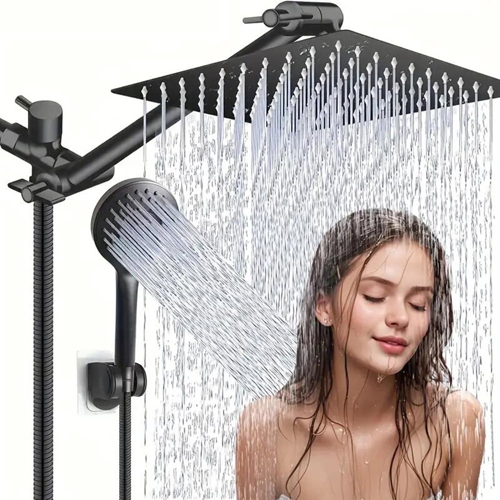 Shower Head Combo 12Inch High Pressure Rain Shower Head with 11 Inch Adjustable Extension Arm and 3 Settings Handheld Shower Head Combo with Long Hose