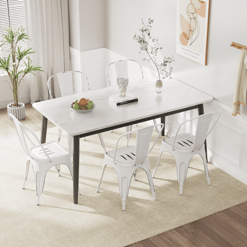 Furmax Set of 4 Metal Dining Chairs Stackable Indoor Industrial Vintage Chairs,Distressed White