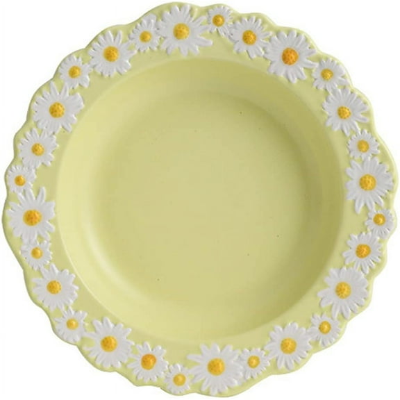 WAYUTO Ceramic Daisy Flat Plate Embossed Dessert Dish Small Daisy Edge Relief Dinnerware Steak Plate Irregular Dining Dish for Soup Crockery Kitchen Decoration Tableware Household Wedding