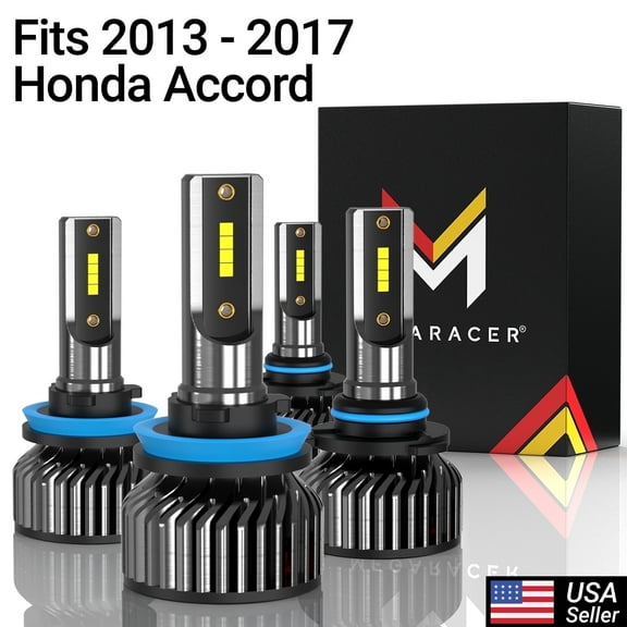 Mega Racer 2013-2017 Honda Accord H11 9005 LED Headlight Bulb 4 PACK - 6000K Bright White 12V 60W 16000LM - High & Low Beam Replacement Car Bulbs