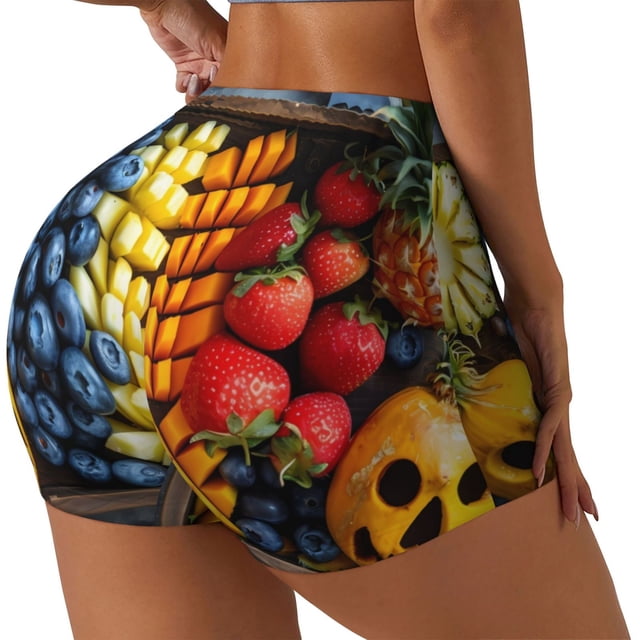 Fotbe Halloween Fruit Platter Shorts Sin Costuras – Shorts Deportivos de Cintura Alta para Mujer, Elásticos para Gimnasio, Yoga, Running o Ciclismo-Medium