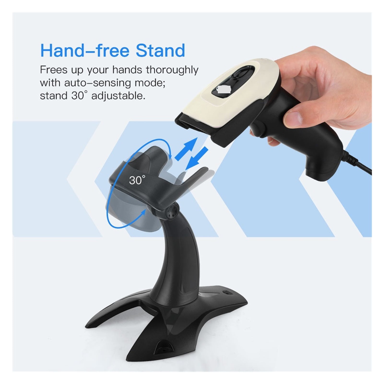 Wireless 2D QR Barcode Scanner With Stand Bluetooth 2.4G Wireless USB Wired Handheld Barcode Reader Scanning Auto Sensing ,Easy to Operate