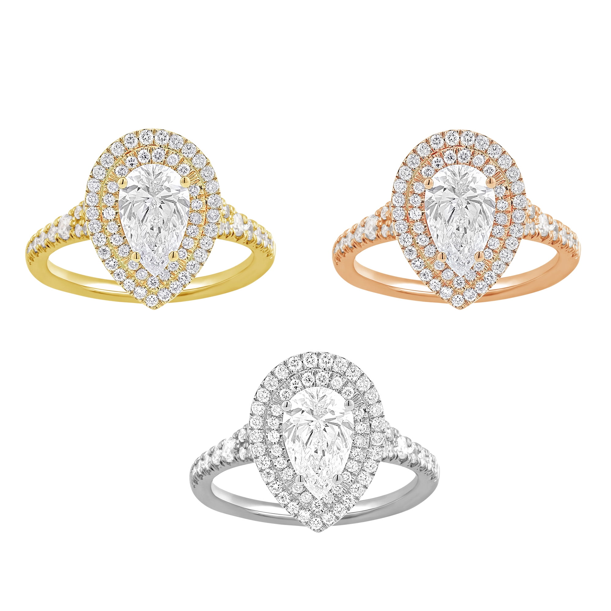 Arista 0.88 ct Pear Swarovski Diamonds Women's Double Halo Engagement Ring Pink plated Sterling Silver