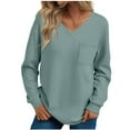 thumbnail image 2 of Women Long Sleeve Thermal Tops Fleece Cotton V Neck Pullover Sweater Basic Sweatshirt with Chest Pocket (XL, Green), 2 of 7