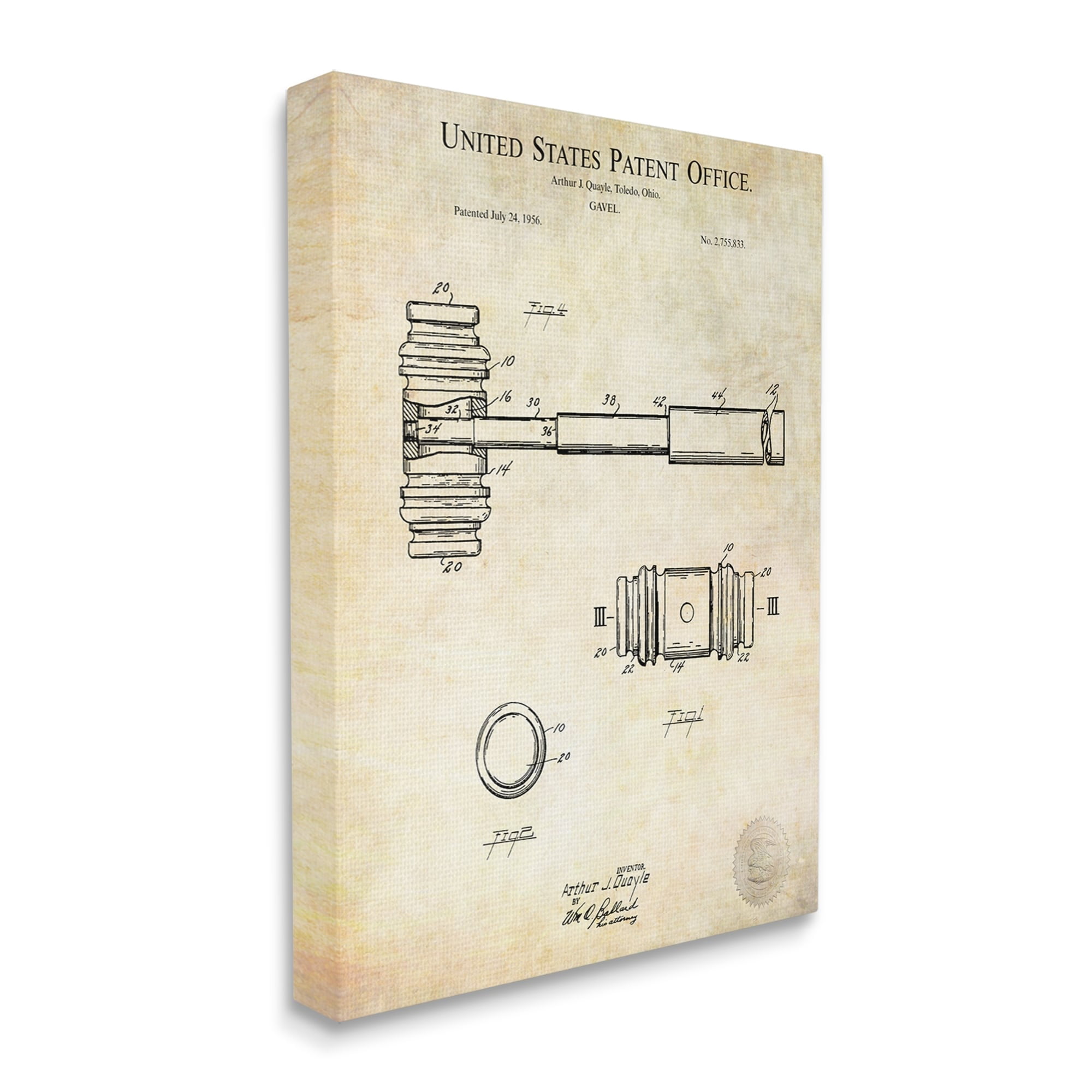 Stupell Industries Vintage Gavel Invention Diagram Patent Text Blueprint Canvas Wall Art, 24 x 30, Design by Karl Hronek