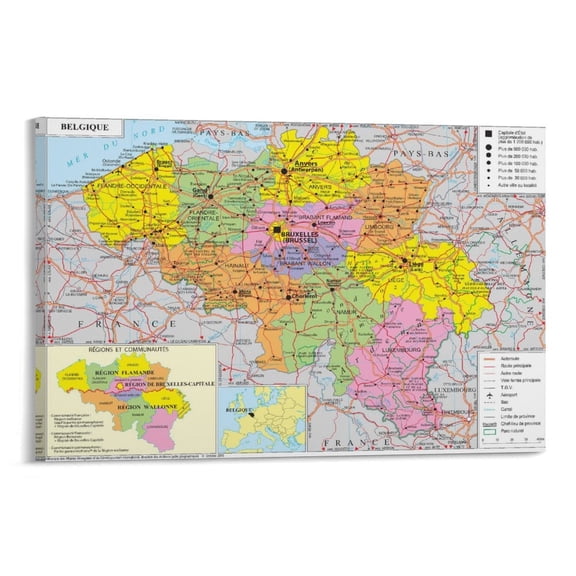 Belgium Map Poster Artworks Picture Print Poster Wall Art Painting Canvas Gift Decor Home Posters Decorative 12x18inch(30x45cm)