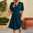 thumbnail image 5 of LOVZFMLL Summer Dresses for Women 2025 Elegant Classy V Neck Pleated Casual Wrap Midi Dresses Beach Prom Wedding Guest Dresses Dark Blue XXL, 5 of 8