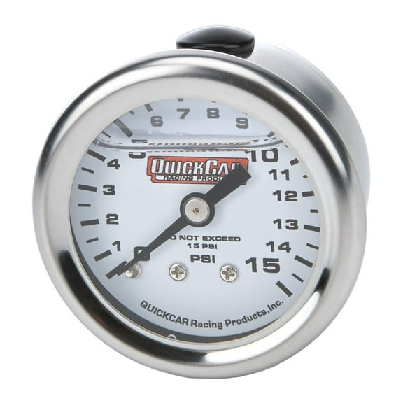 Quickcar Racing Products Pressure Gauge 0-15 PSI 1.5in Liquid Filled