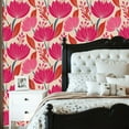 thumbnail image 2 of Boho Floral Peel and Stick Wallpaper 23.6in x 9.8ft Bold Floral Pink Red Lotus Flowers Beige Contact Paper Vinyl Waterproof Self Adhesive Wall Paper for Bedroom Shelf Cabinet Renter Friendly, 2 of 8