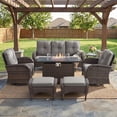 thumbnail image 2 of Patiobula Patio Furniture Set with Propane Fire Pit Table, 7 Pieces Outdoor Sectional Couch, Brown Wicker Rattan Conversation Sofa with Swivel Chair Ottoman for Garden Backyard Deck, Gray, 2 of 14