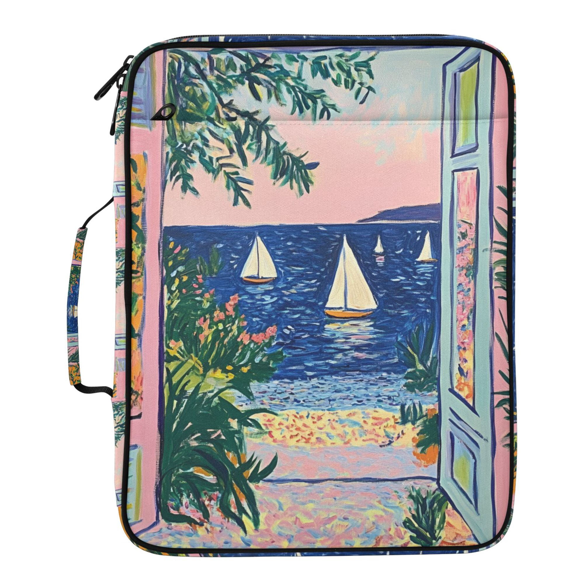 FORMRS Accordion File Folder A4 Size 7-Pocket Expanding Document Organizer Bag with 3 Ring Binder, Colorful Seaside