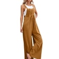thumbnail image 2 of Wide Leg Overalls for Womens Casual Cotton Linen Baggy Loose Maternity Summer Beach Jumpsuits Romper Yellow L, 2 of 5