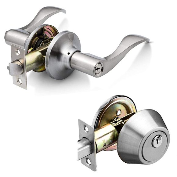 Heavy Duty Single Cylinder Wave Style Lever Door Hardware - ( 6 4 6 1 S S + 7 3 0 1 S S ) (Keyed Entry with Deadbolt)