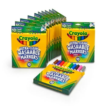 Crayola Ultra Clean Washable Markers Classroom, 12 Packs, 10 Assorted Colors, 120 Pieces