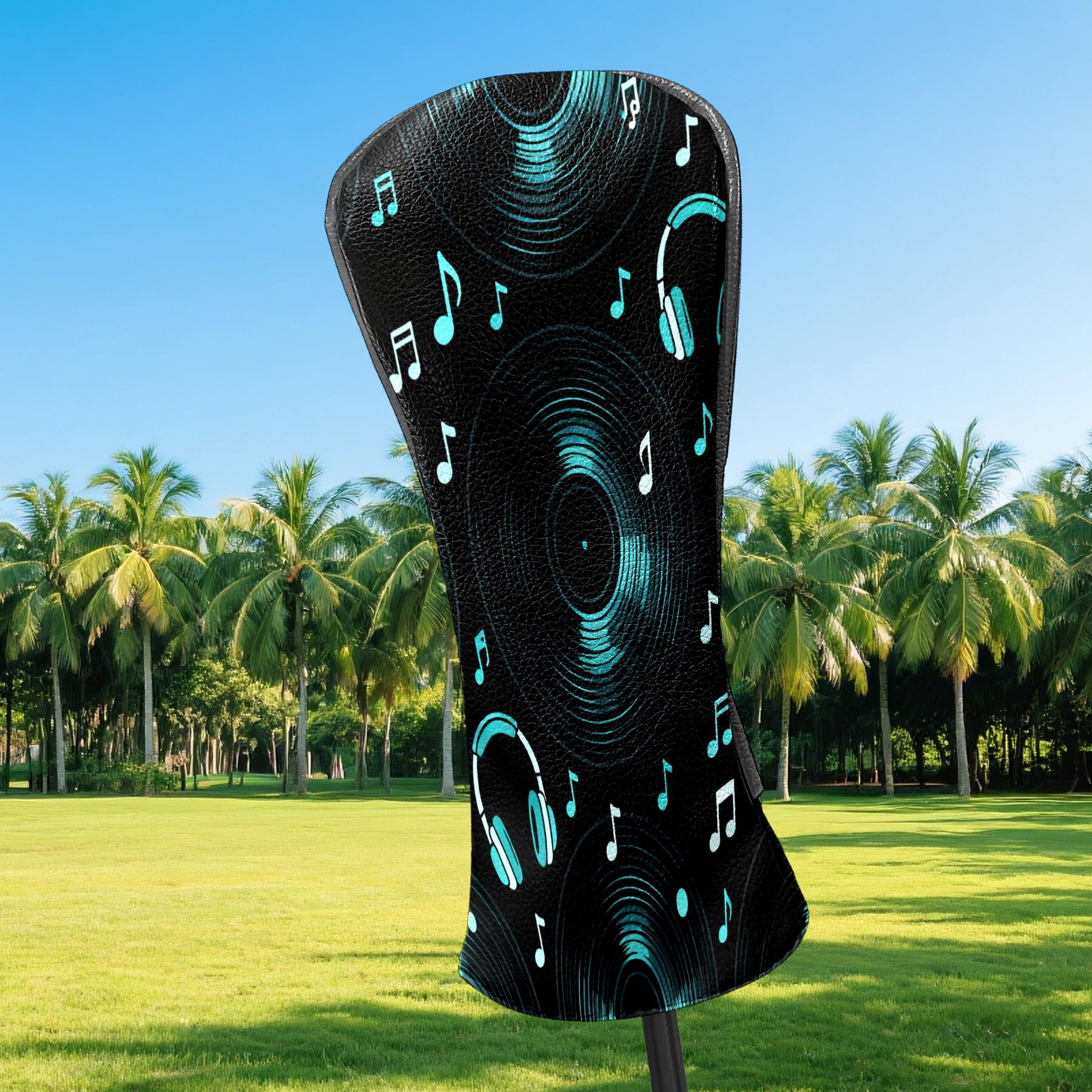 Golf Club Covers, Black MusicHeadphone Premium PU Leather Driver Hybrid Putter Head Covers with Velvet Lining, Waterproof Golf Gifts for Men Women