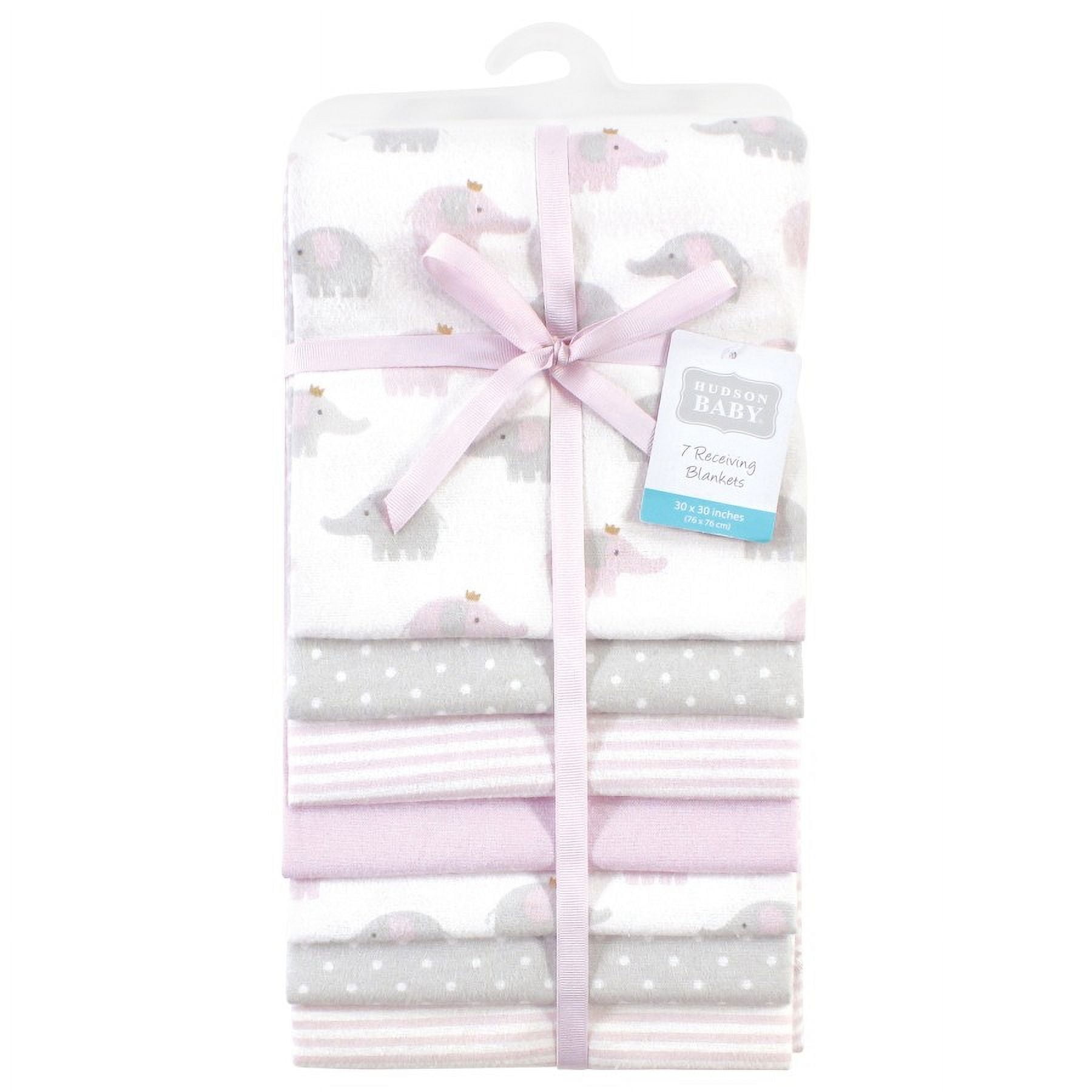 Hudson Baby Infant Girl Cotton Rich Flannel Receiving Blankets Bundle, Lilac Elephants, One Size
