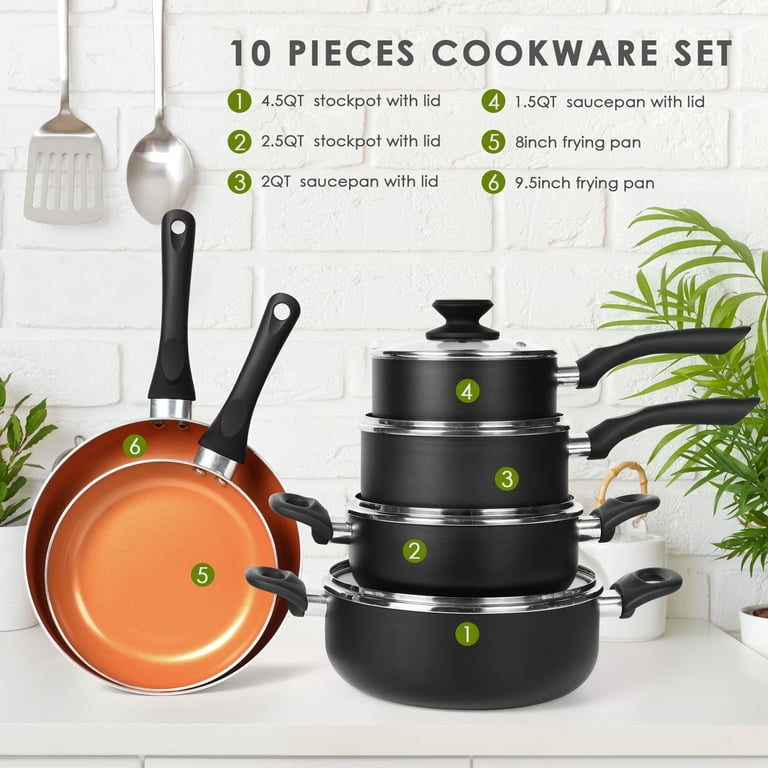 Scafild | 10-Piece Ceramic Nonstick Aluminum Cookware Set - Copper