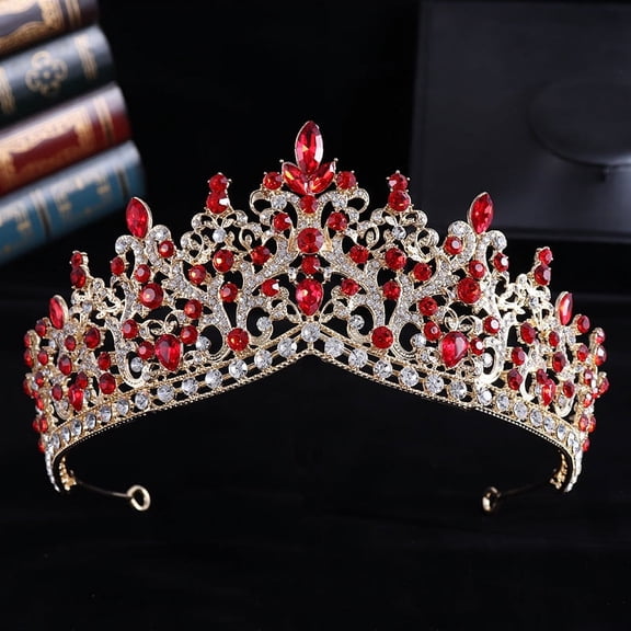 Namzi Wedding Tiara for Bride Princess Tiara Headband Bridal Crown,Crystal Rhinestone Hair Jewelry Decor for Queen Girl Bride Birthday Prom Wedding Pageant Halloween Costume Party(Red)