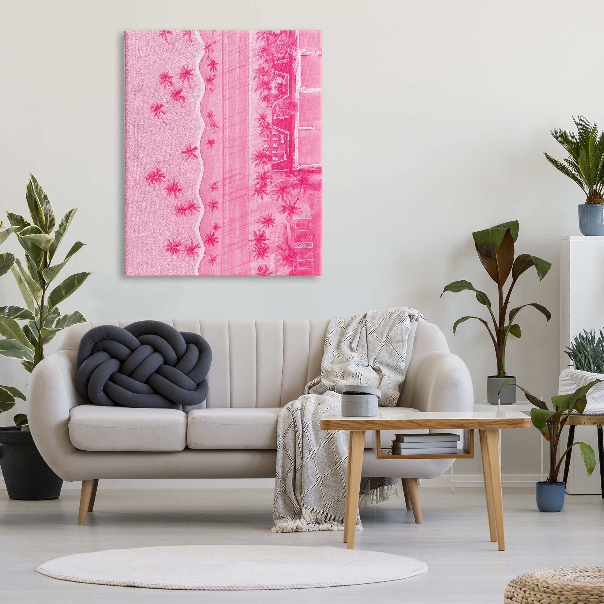 Stupell Industries Pink Aerial Tropical Landscape Landscape Painting Gallery Wrapped Canvas Art Print Wall Art, 36 x 48