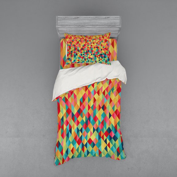 Ambesonne Tribal Bedding Set 3 Pcs, Triangles Fractal Aztec, Twin XL, Multicolor
