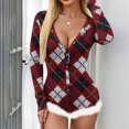thumbnail image 5 of Samickarr One Piece Nightwear Pajamas Bodysuits for Women Shorts Butt Flap Christmas Pajamas for Women Sexy Deep V Neck Long Sleeve Button-down Front Lingerie Bodycon Rompers Jumpsuit Pajamas, 5 of 8