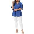 thumbnail image 2 of Agnes Orinda Women's Plus Size Textured Top Ruffled Trim Notch V Neck Puff Sleeves Summer Blouse 3X Royal Blue, 2 of 6