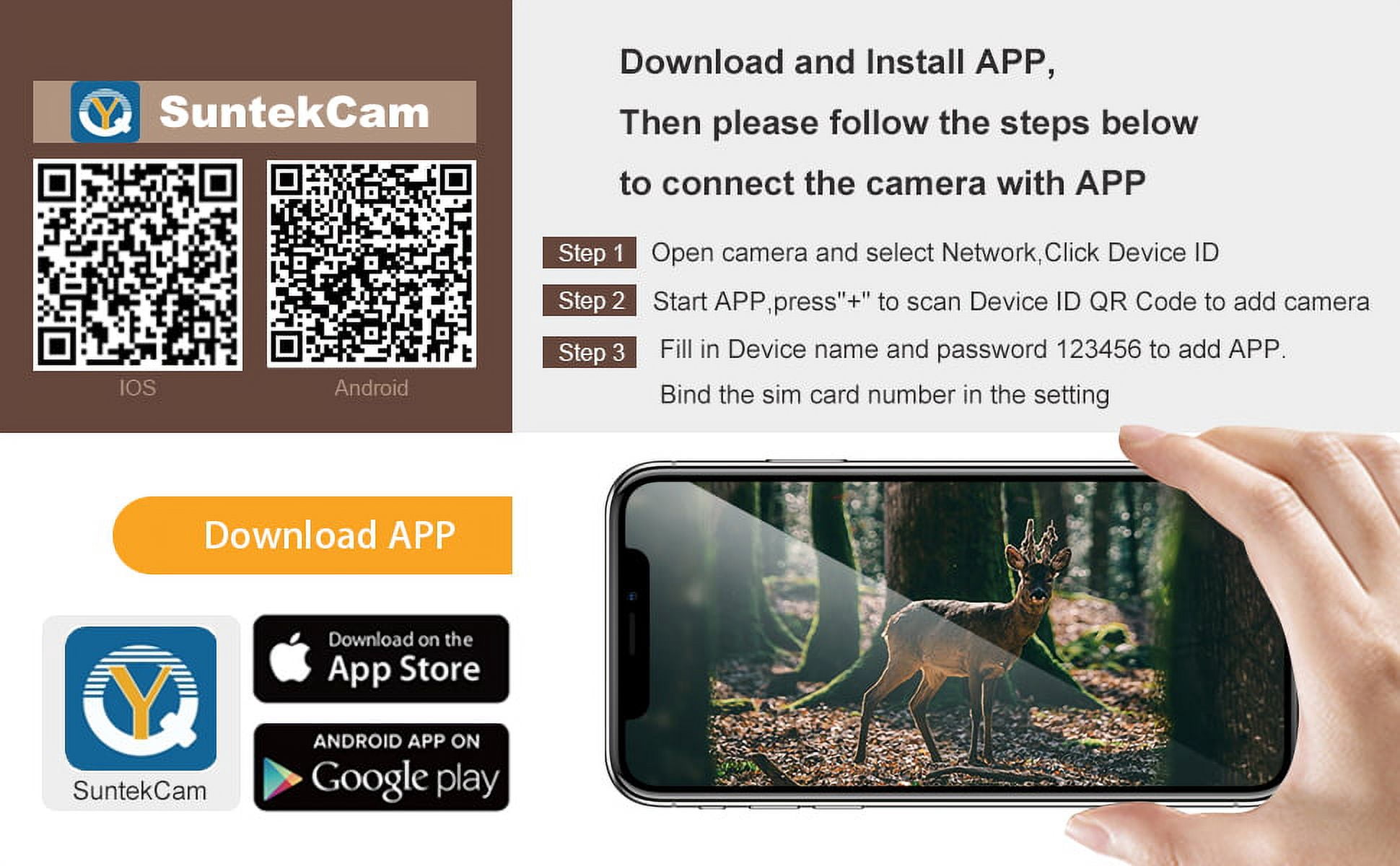 SuntekCam 4G Cellular Trail Camera - 36MP 4K Wildlife Hunting Cameras With Night Vision APP Control