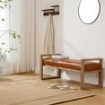 thumbnail image 3 of DEXS Entryway Bench with Hollow Arms Farmhouse Upholstered Wooden Bench Rustic End of Bed Bench for Bedroom Living Room and Entryway.Pu Brown, 3 of 18