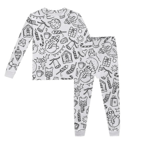 RMGVDSD Colorable Pajamas for Kids Diy Hand Painted Coloring Pajama Sets Long Sleeve Tops and Pants Cute Print Sleepwear for Girls Boys 7-8 Years