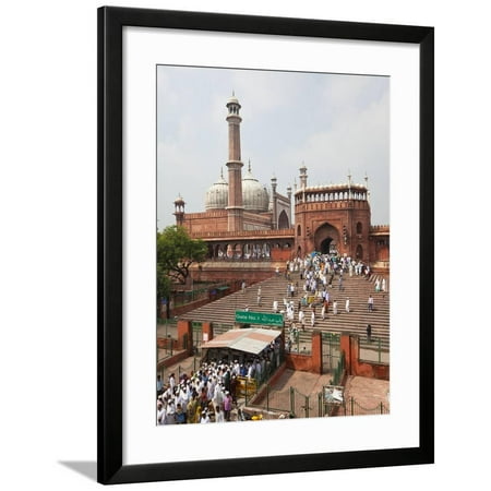 People Leaving the Jama Masjid (Friday Mosque) after the Friday Prayers, Old Delhi, Delhi, India, A Framed Print Wall Art By Gavin