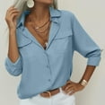 thumbnail image 2 of Lenpel Button down Shirts for Women Long Sleeve Collared Curved Hem Business Casual Tops Dressy Work Blouses with Pockets(Light Blue,X-Large), 2 of 6