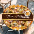thumbnail image 2 of Orange Sunflower Pumpkins Round Tablecloth, Fitted Table Cover with Elastic for 55"-60" Round Tables, Yellow Plaid Pastoral Botanical Table Cloth Outdoor Indoor Dinning Party Waterproof Tablecloths, 2 of 7